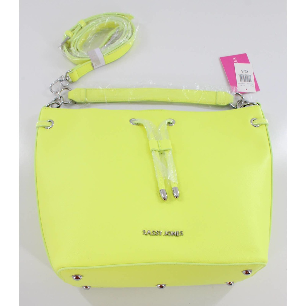 Sassy Jones Emma Saffiano Yellow Faux Leather Bucket Bag #SJ66 - Picture 1 of 6